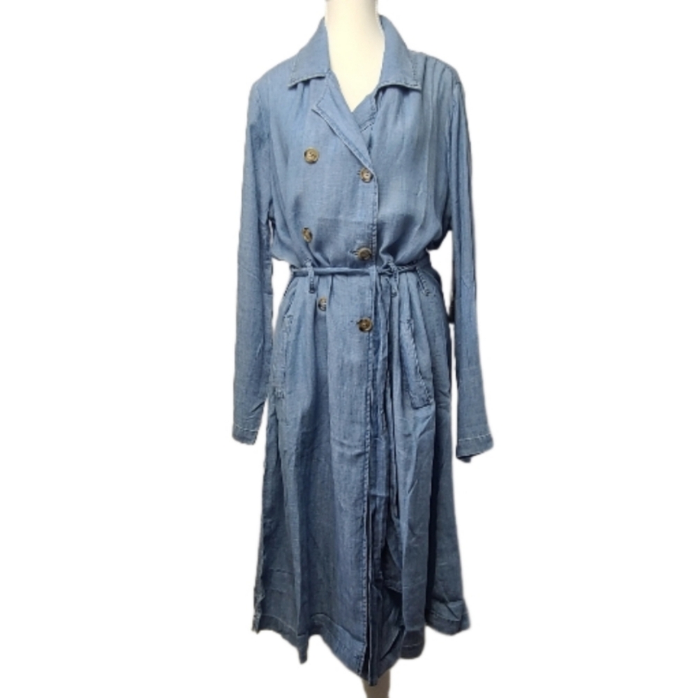 Billy T. Chambray Lyocell Linen-Blend Belted Trench Jacket Large NWT Minimalist